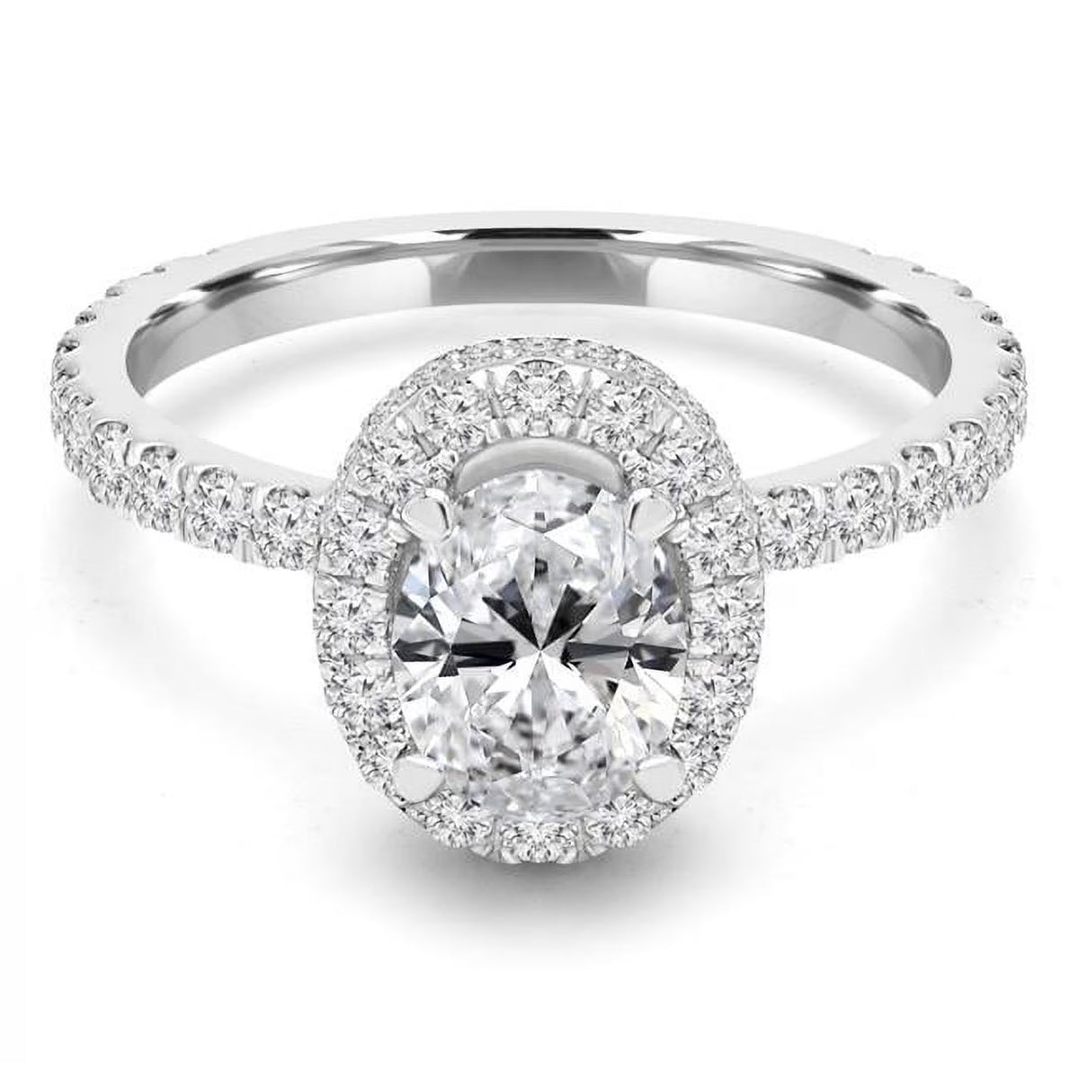 Oval Halo Engagement Ring with Accents in 14K White Gold E208