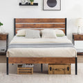 Queen Bed Frame with Wooden Headboard and Metal Slats S4278