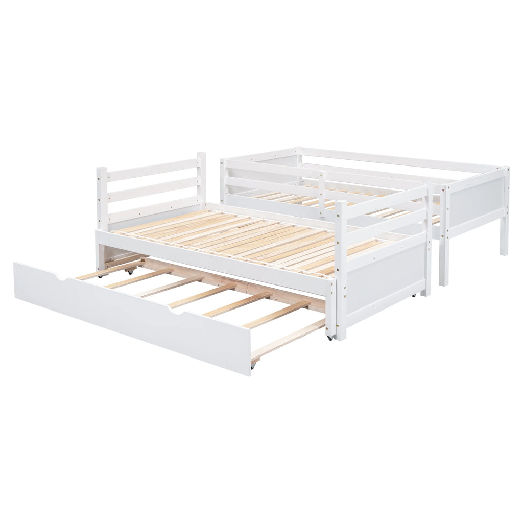 White Twin Over Full Solid Wood Bunk Bed with Trundle Q682604