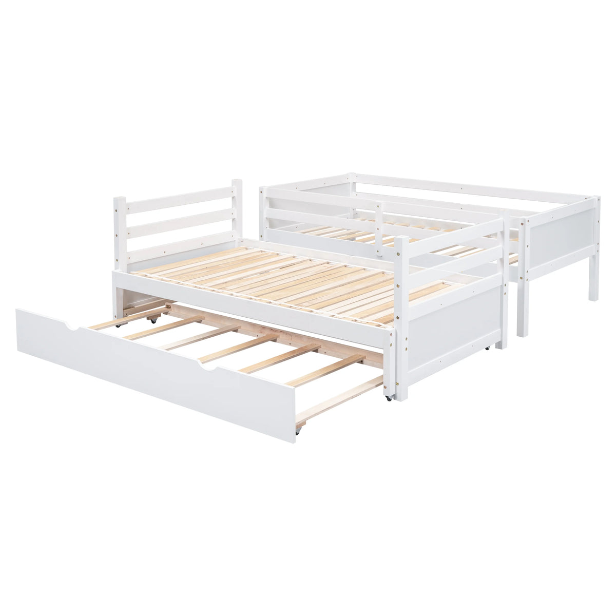 White Twin Over Full Solid Wood Bunk Bed with Trundle Q682604