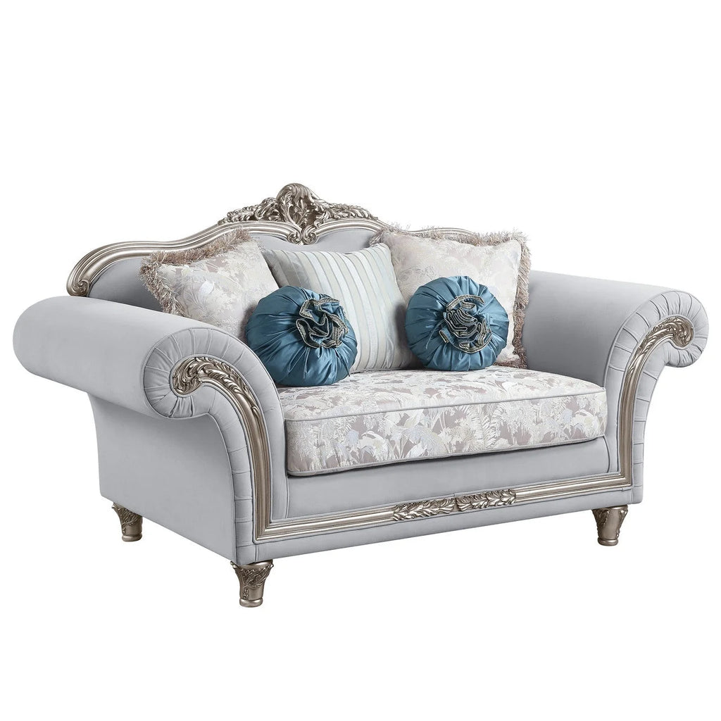 Light Gray Linen Loveseat with 5 Pillows Q920040