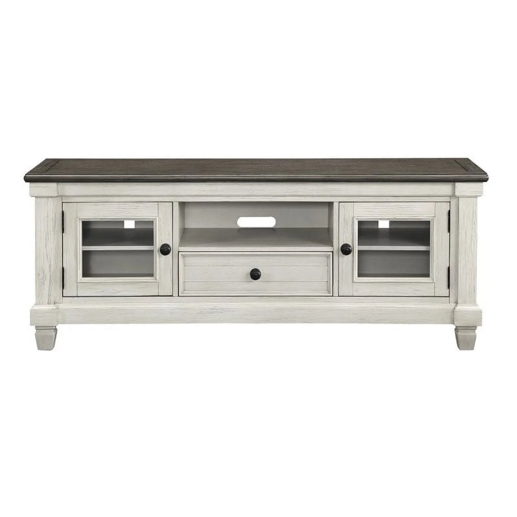 Antique White and Rosy Brown Wood TV Stand A6604