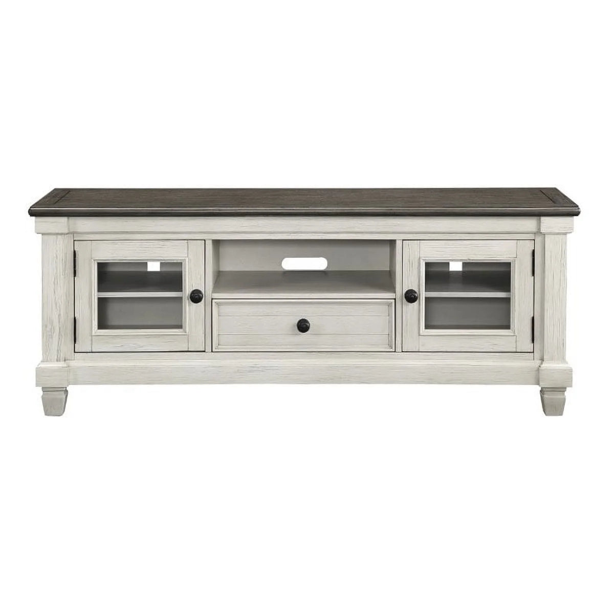 Antique White and Rosy Brown Wood TV Stand A6604