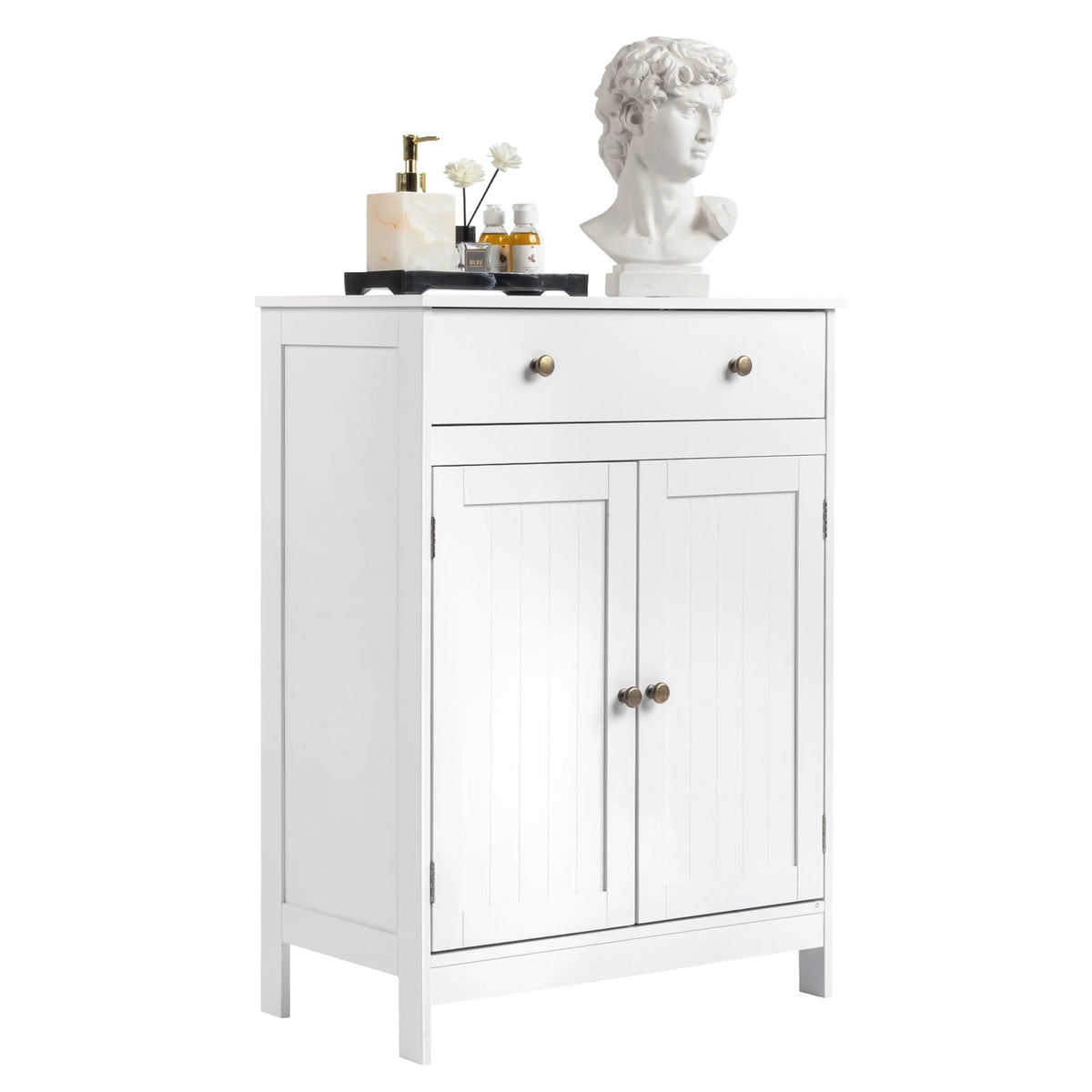 White Wooden 2-Door Bathroom Cabinet with 1 Drawer F964