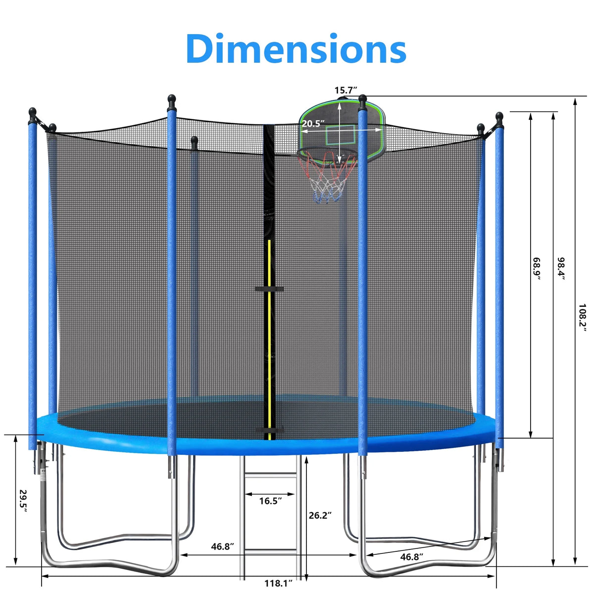 10ft Trampoline with Basketball Hoop and Enclosure Net M762249