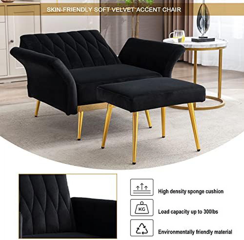 Black Velvet Single Sofa Chair with Ottoman S245226