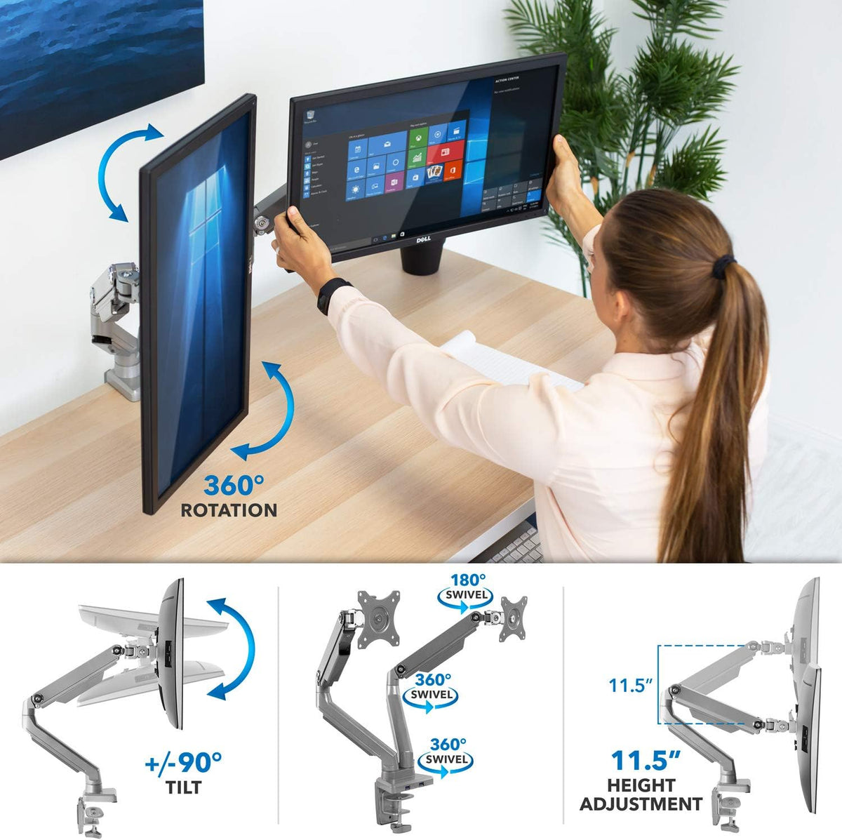 Dual Monitor Arm Mount Desk Stand with USB Ports F483422