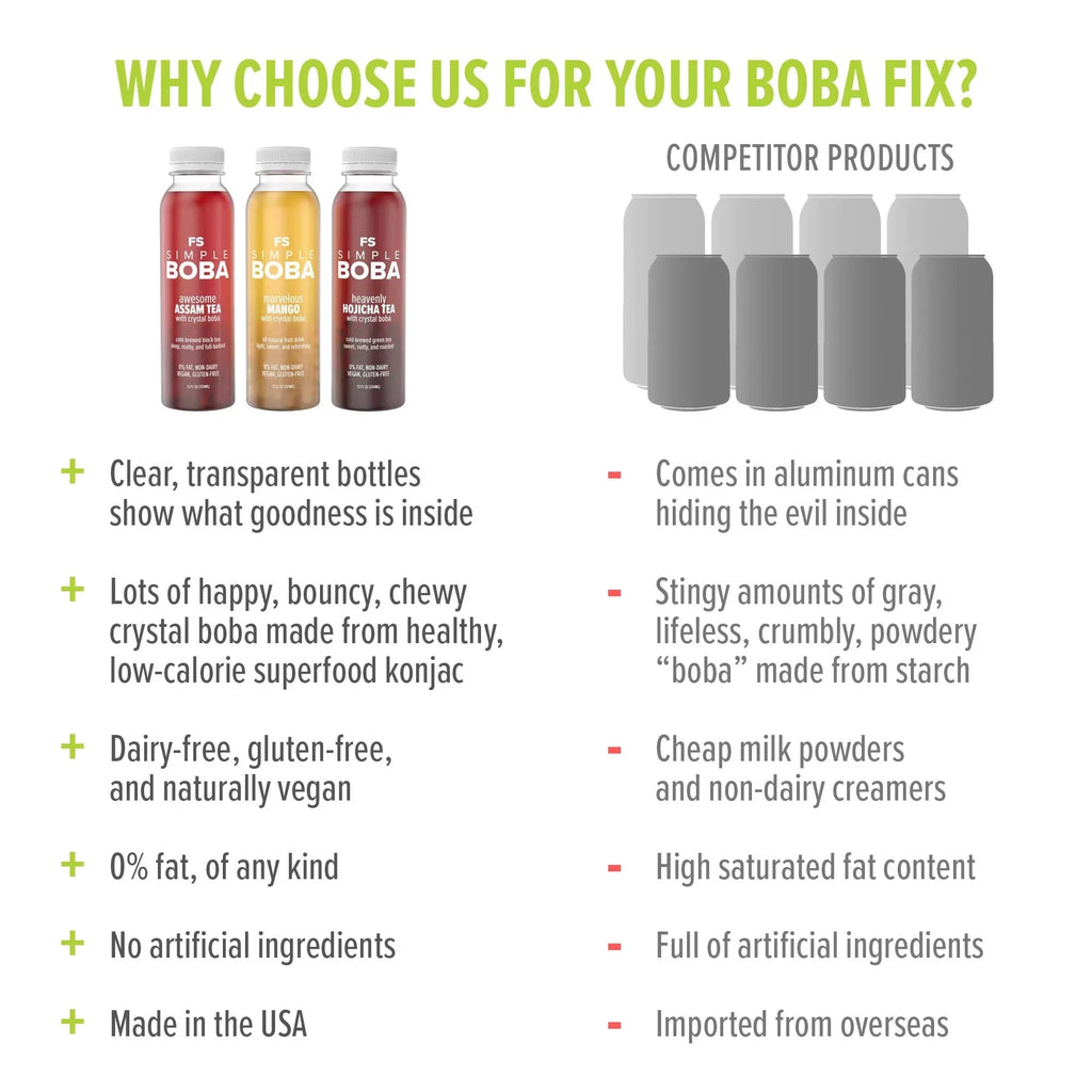 Assam Black, Hojicha Green, Mango Juices with Crystal Boba, 6-Pack of 12oz Bottles N1326