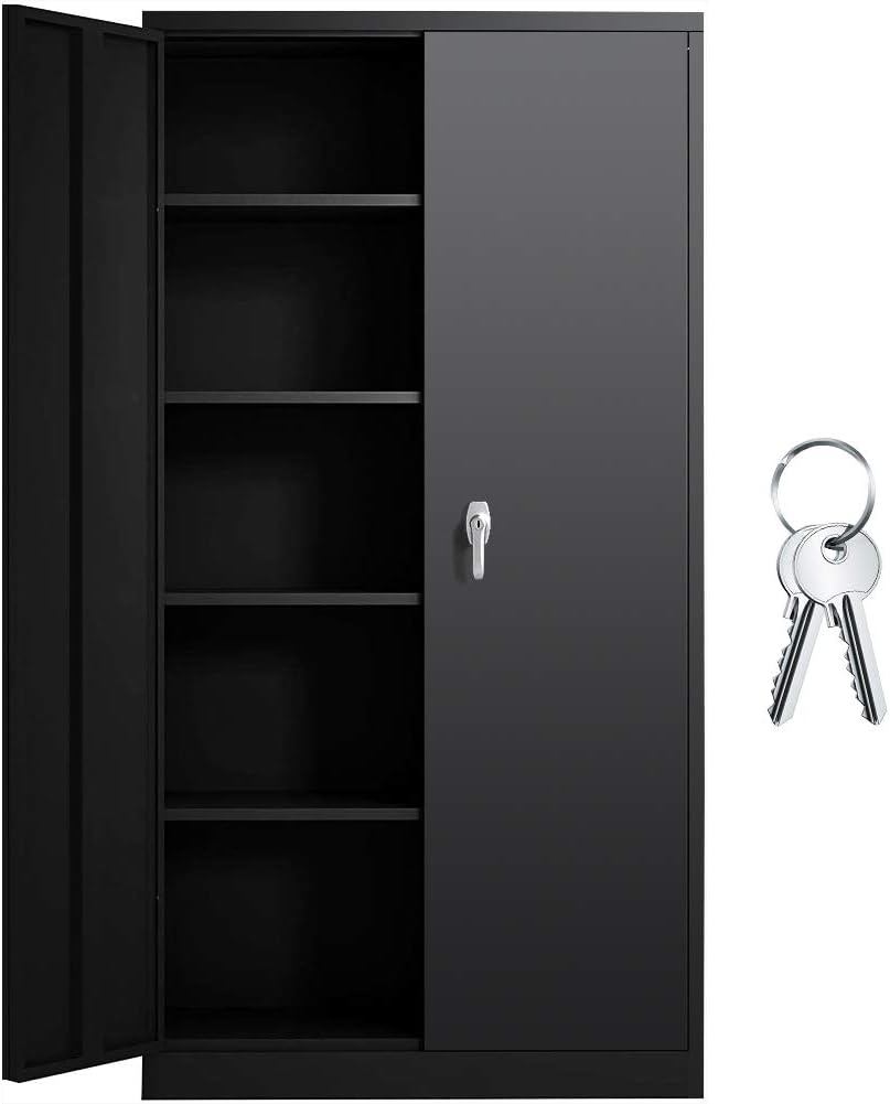 Black Metal Locking Steel Storage Cabinet with Shelves L42493