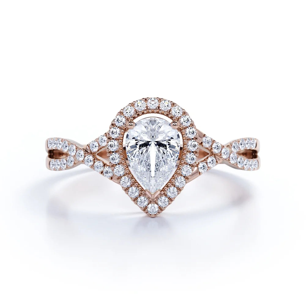 10k Rose Gold Pear Cut Diamond Engagement Ring Y3546