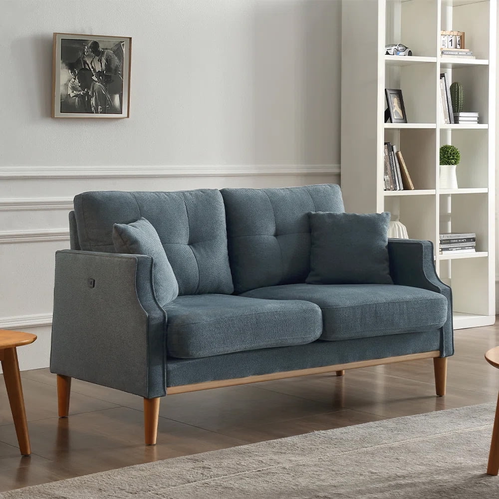 Blue Sofa with Two Pillows and USB Charge Port S74838