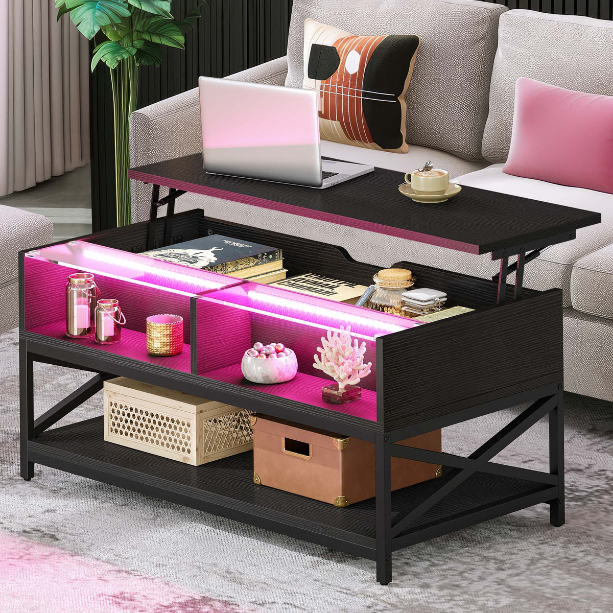 Black Lift Top Coffee Table with Storage F174