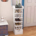 6-Tier White Wooden Shoe Rack with Storage Drawer V740