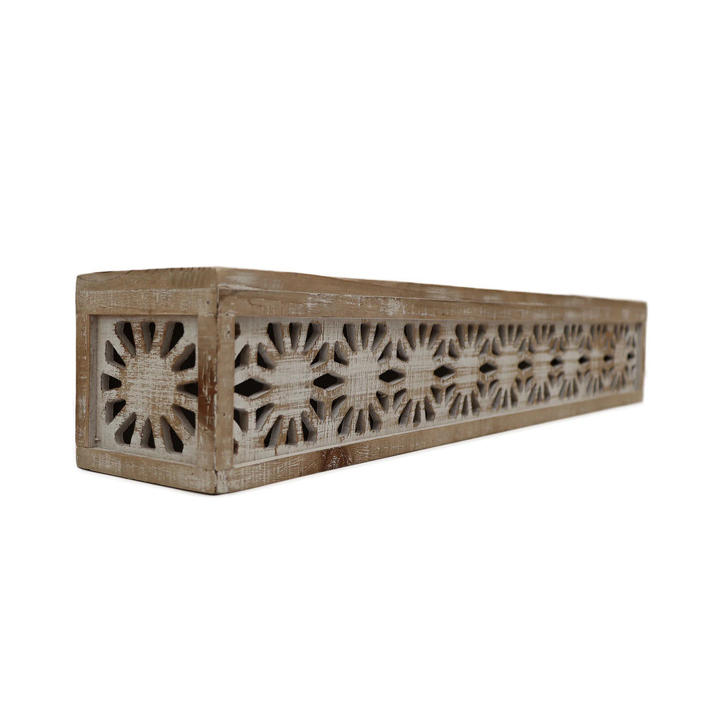 Hand-Carved Wooden Floral-Patterned Floating Wall Shelf W134