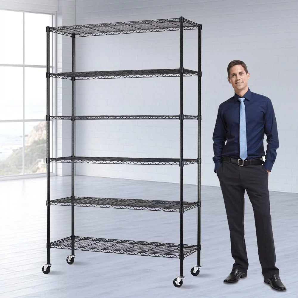 6 Tier Adjustable Heavy Duty Metal Wire Shelving Unit with Wheels A423