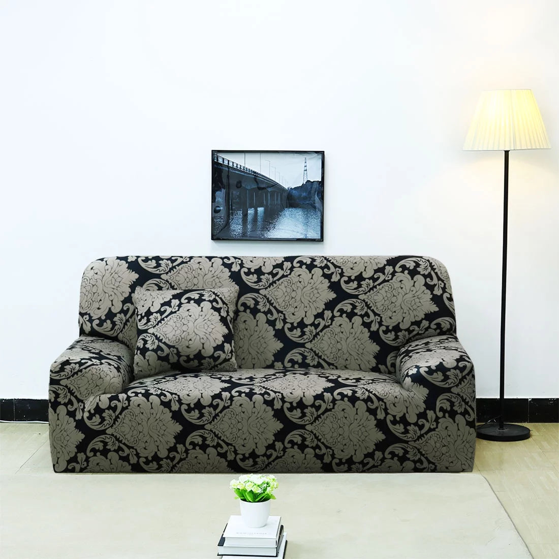 Black Green Floral 2 Seater Sofa Cover H9003