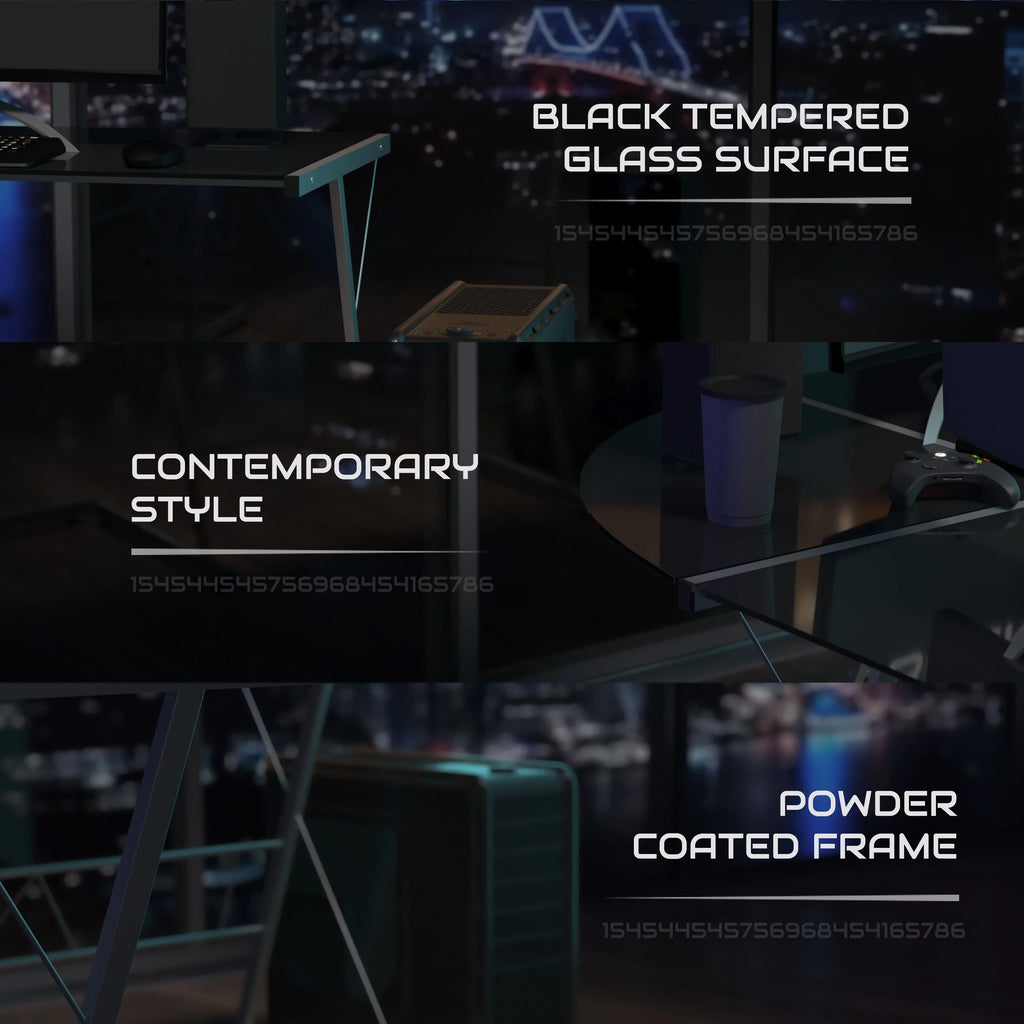 L-Shaped Gaming Desk with Black Tempered Glass Top Z49132
