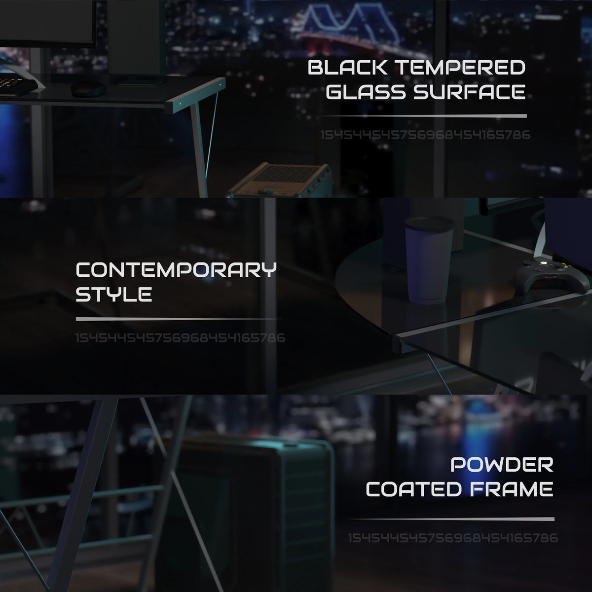 L-Shaped Gaming Desk with Black Tempered Glass Top Z49132