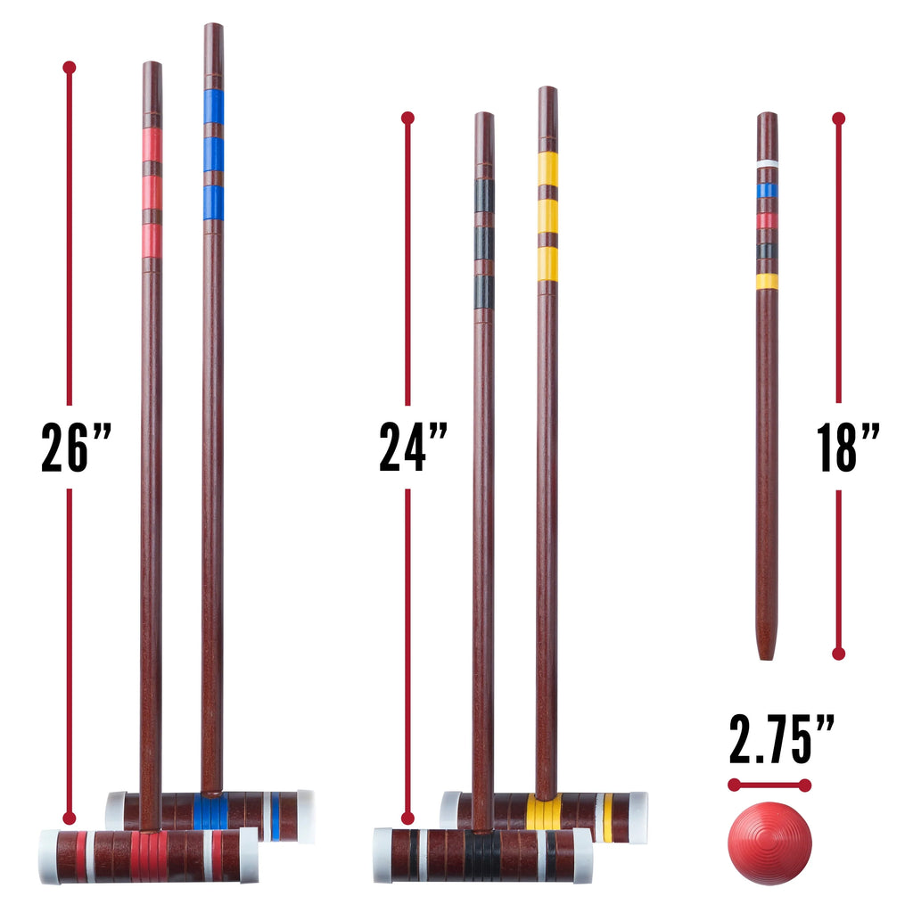 4 Croquet Wood Mallets 4 Balls 2 Wood Stakes 9 Metal Wickets Croquet Set O615