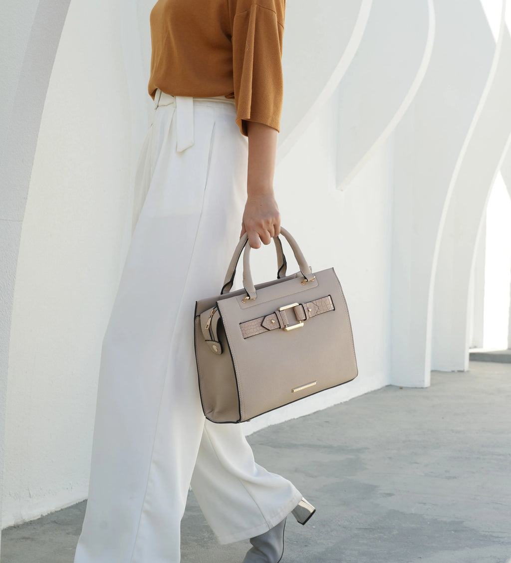 Taupe Vegan Leather Tote Bag & Wallet 2-Piece Set P514