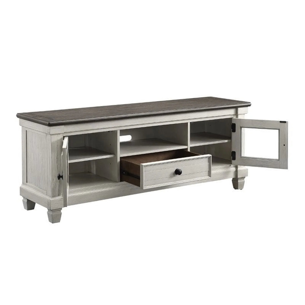 Antique White and Rosy Brown Wood TV Stand A6604