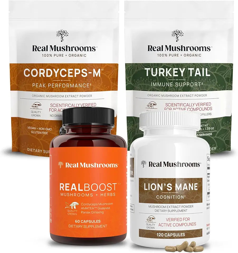 60ct Lions Mane 120ct Cordyceps Turkey Tail Mushroom Powder Capsules Bundle E453