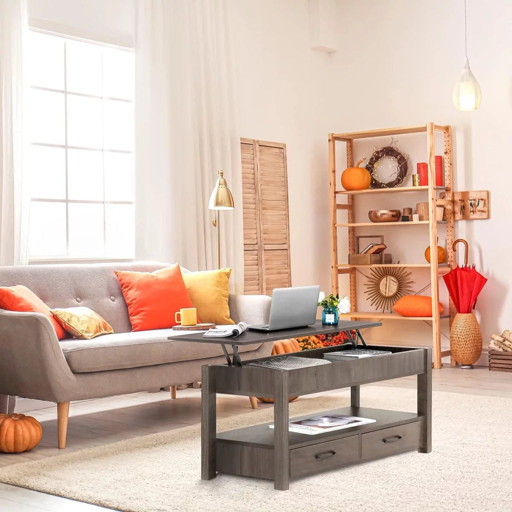 2 Drawer Lift Top Coffee Table with Hidden Compartment Gray Z613377