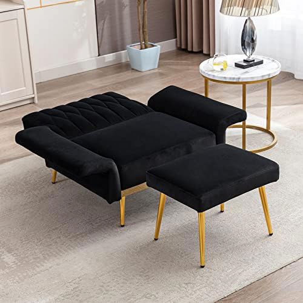 Black Velvet Single Sofa Chair with Ottoman S245226