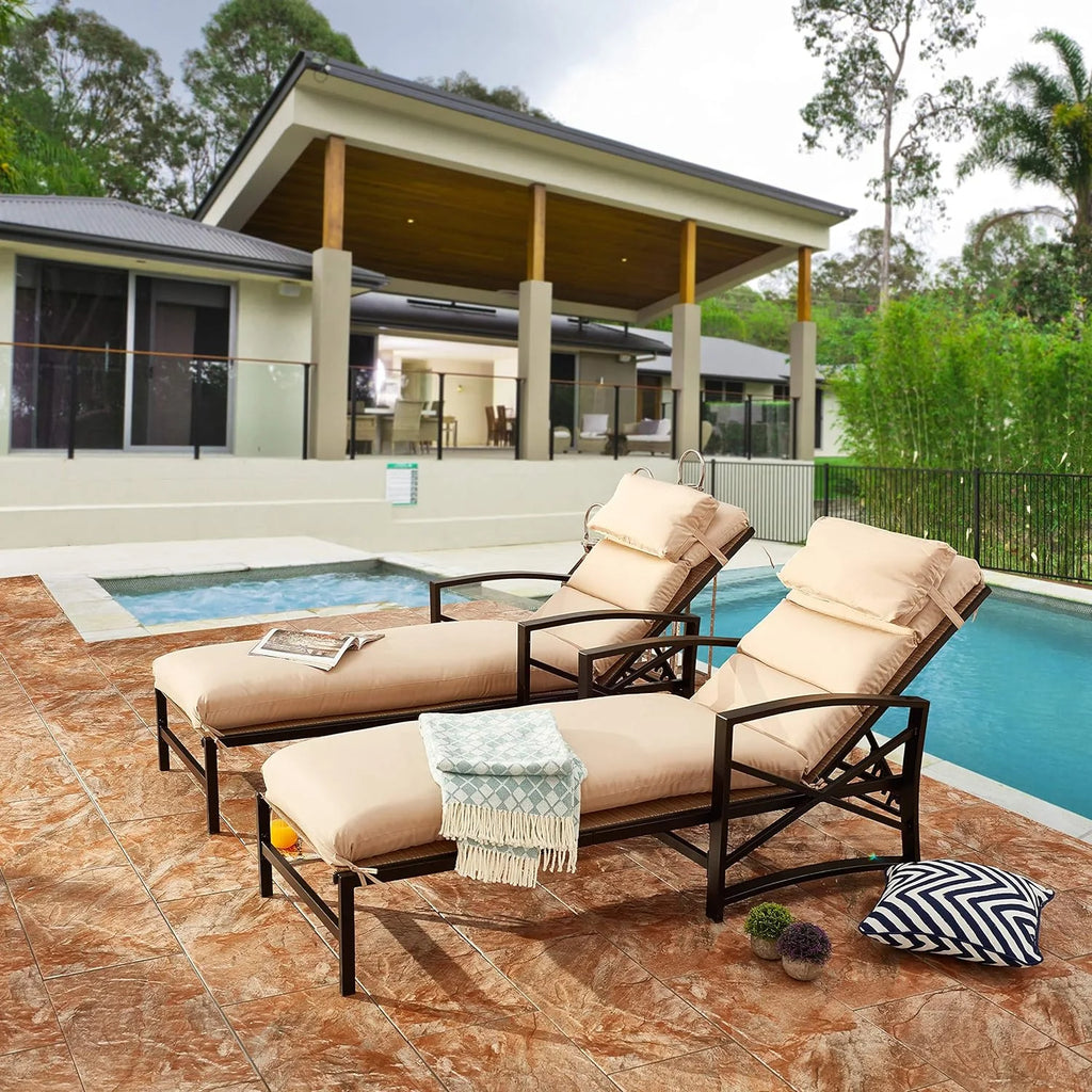 2 Piece Patio Chaise Lounge Chair Set with Cushions V568