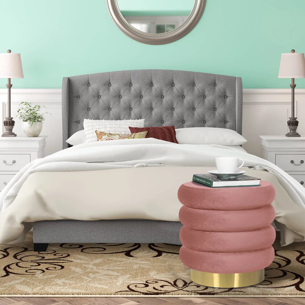 Pink Velvet Round Ottoman Stool M34711