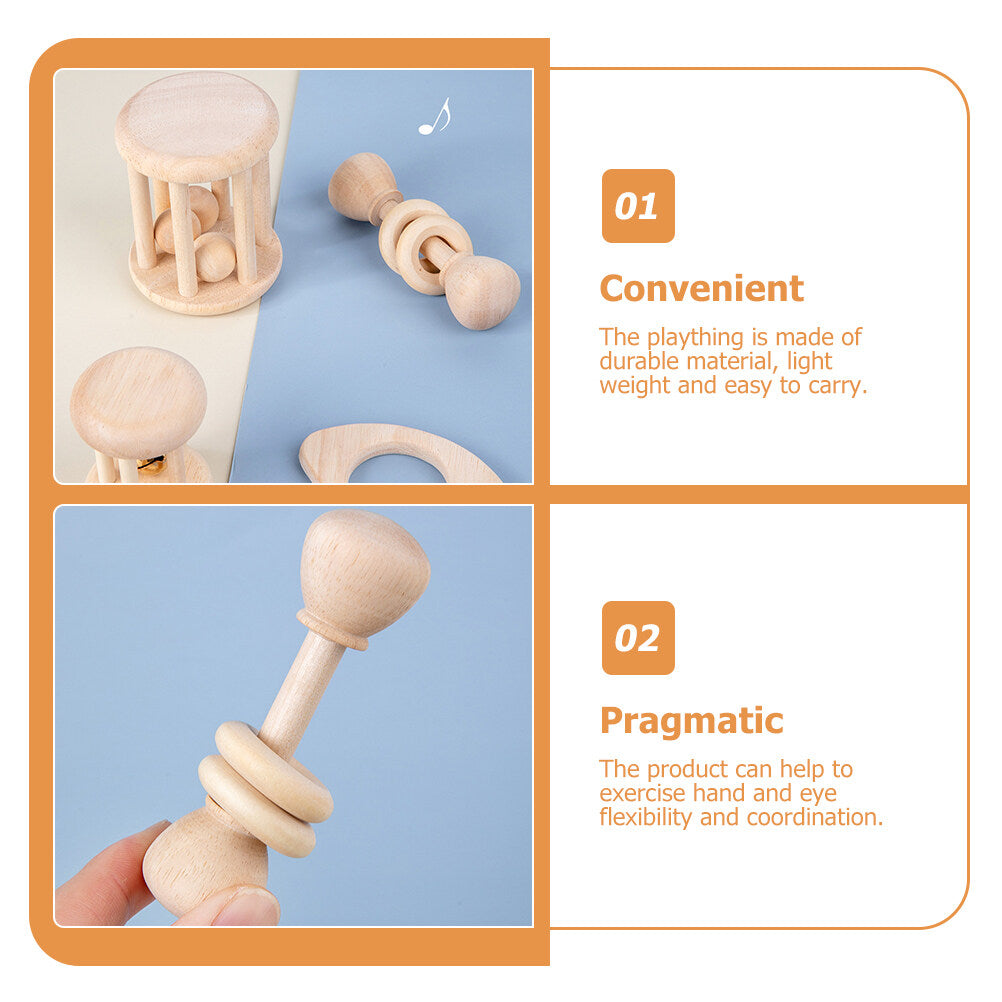 4 Pcs Wooden Baby Wrist Rattles V3301