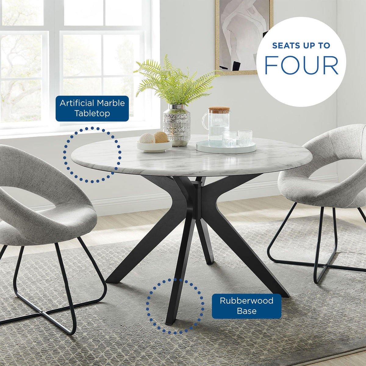 50 inch Round White Black Wood Dining Table E94938