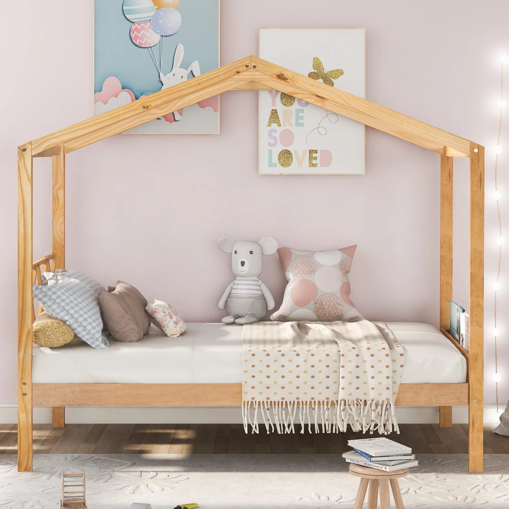 Twin Size Wood House Bed with Storage Space Z28362