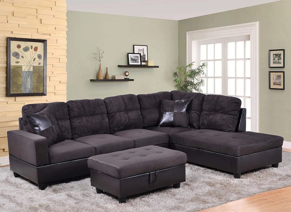 3 PCS L-Shaped Sectional Sofa Set with Storage Ottoman and Pillows Y67956
