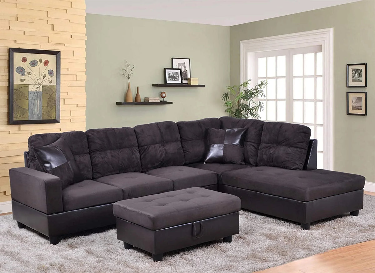 3 PCS L-Shaped Sectional Sofa Set with Storage Ottoman and Pillows Y67956