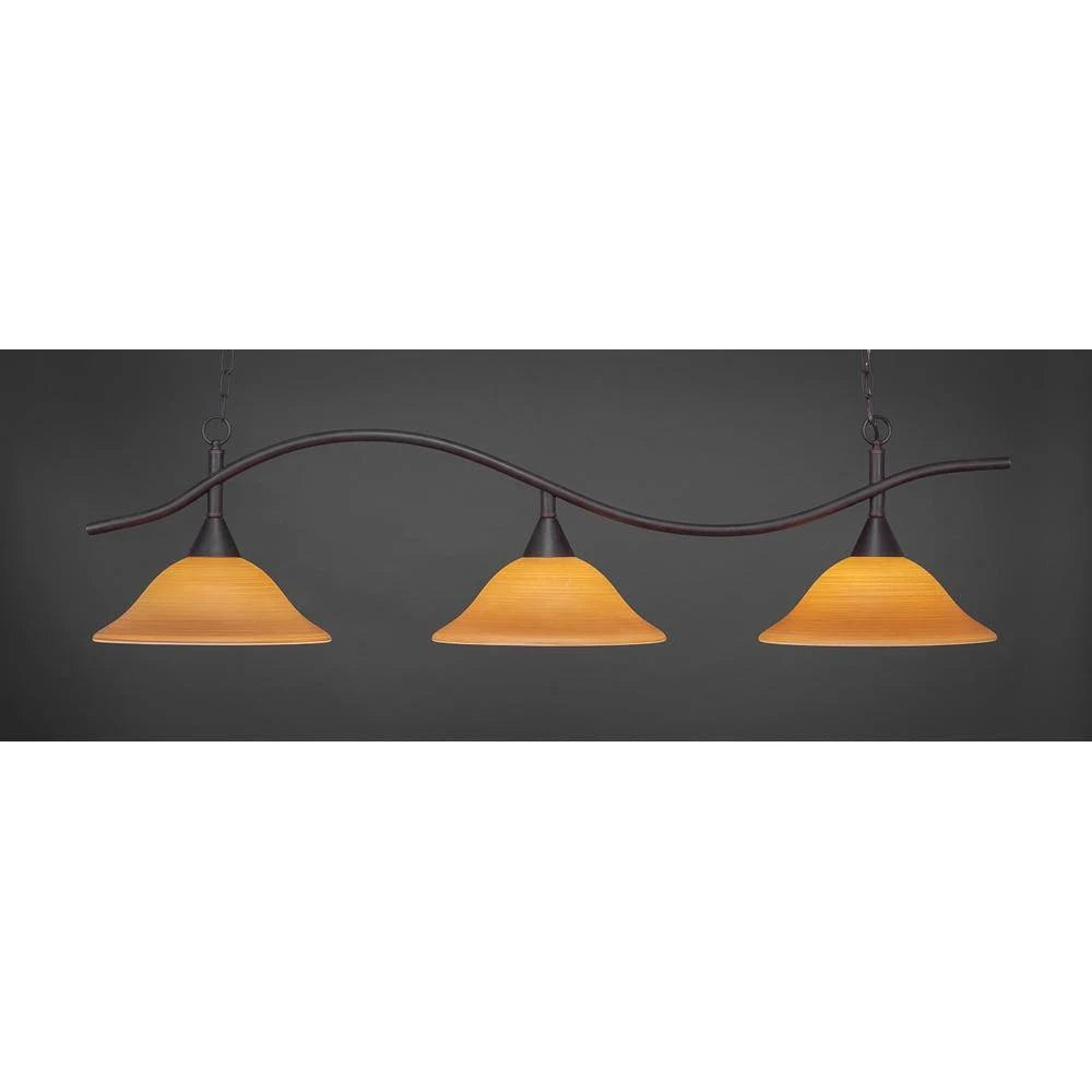 Three Light Billiard Dark Granite Finish with Cayenne Linen Glass U5884