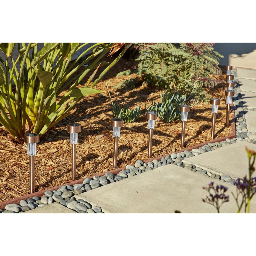 10 in. Solar LED Copper Finish Pathway Lights, 10-Pack V621