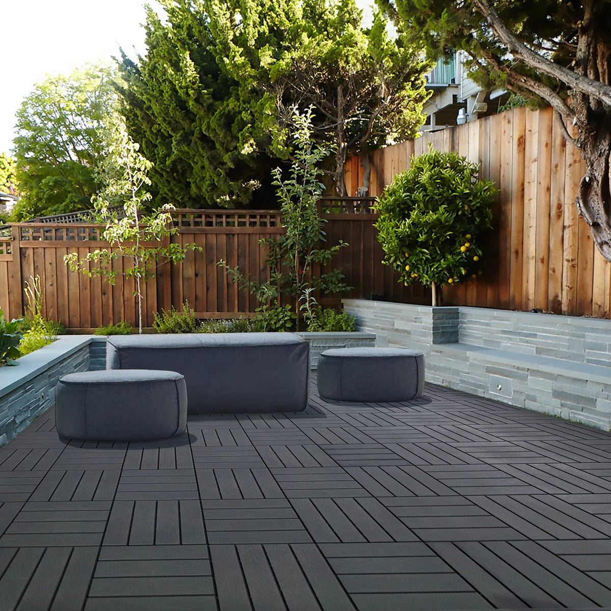 12 x 12 inches Composite Interlocking Decking Tile, 27 Pieces Dark Grey N7789