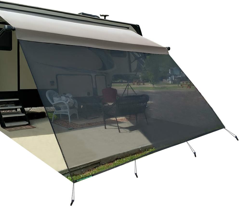 RV Awning Sunshade Screen 10' X 12' 3'' Black Mesh Sun Shade L296