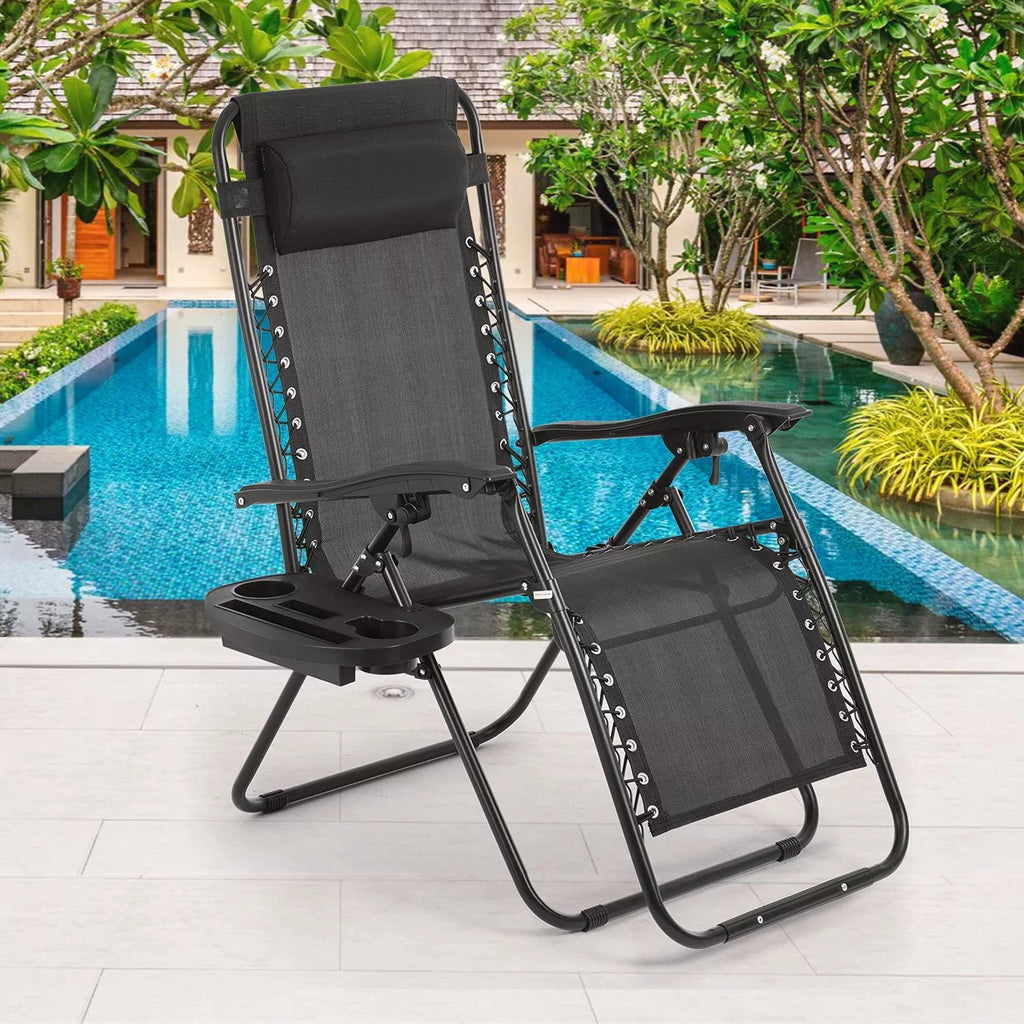 Black Zero Gravity Chair with Cup Holder and Pillow O8184