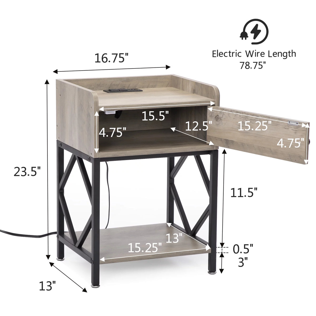 Set of 2 Night Stand with USB Port and Storage Shelf Y767