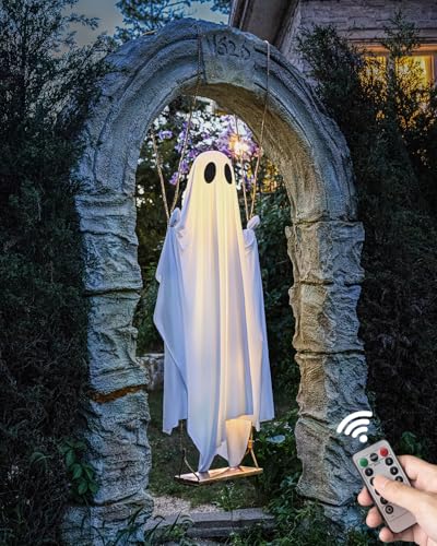 Hanging Swing Ghost Halloween Decorations with String Lights H21047