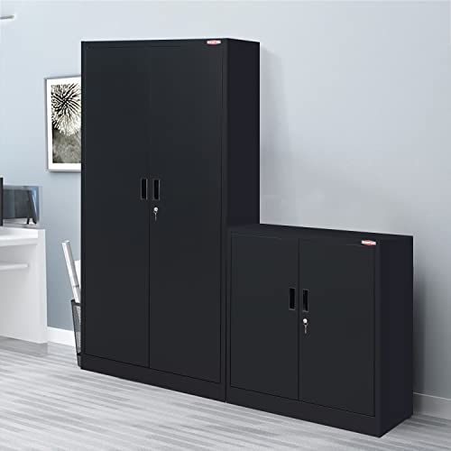 Metal Storage Cabinet with Locking Doors and 2 Drawers, White M7926