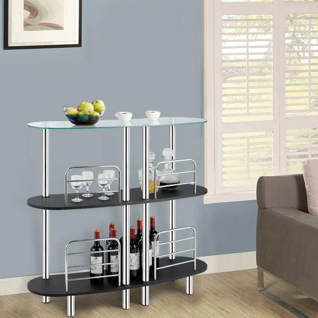3-Tier Glass Liquor Bar Cabinet with Tempered Glass Counter Top Z474