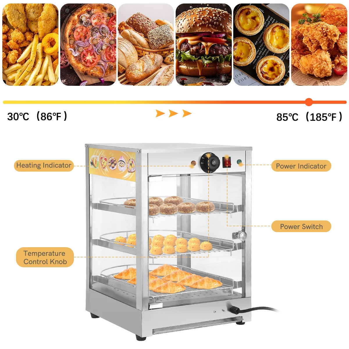 800W 3-Tier Commercial Food Warmer Display Case N26460