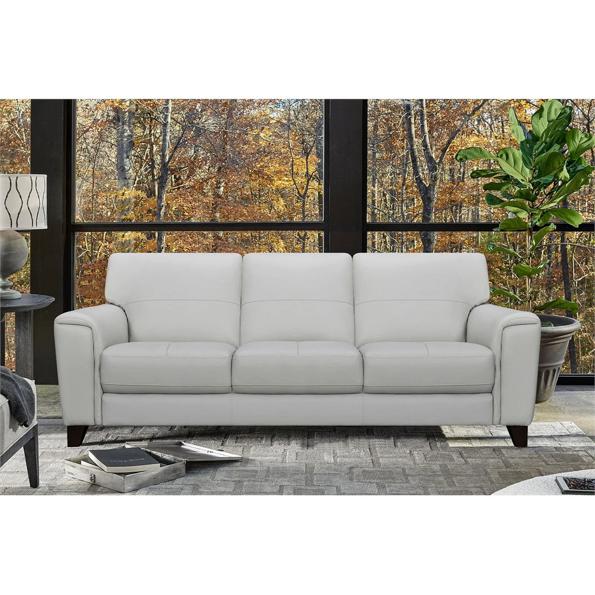 Gray Leather Square Arm Sofa with Wood Frame V1750