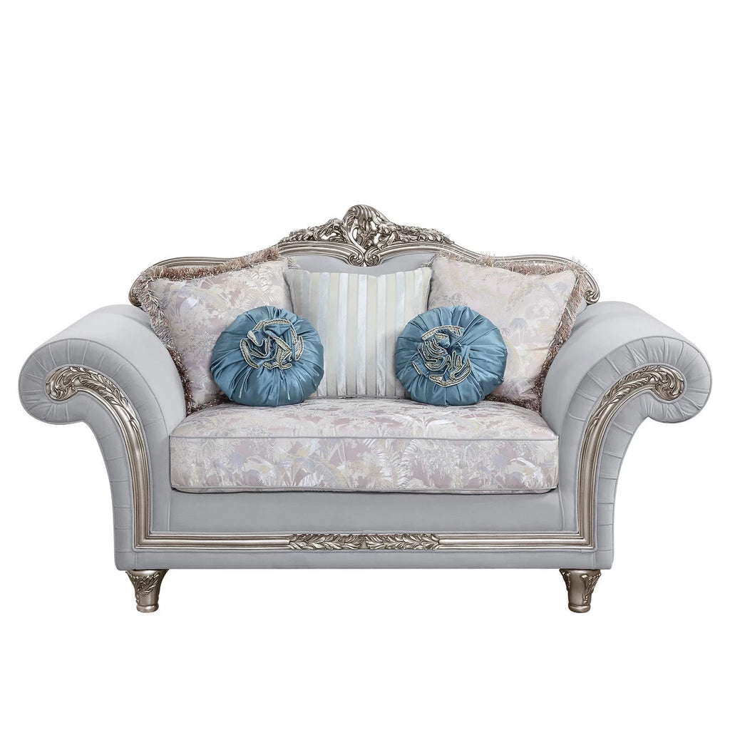 Light Gray Linen Loveseat with 5 Pillows Q920040