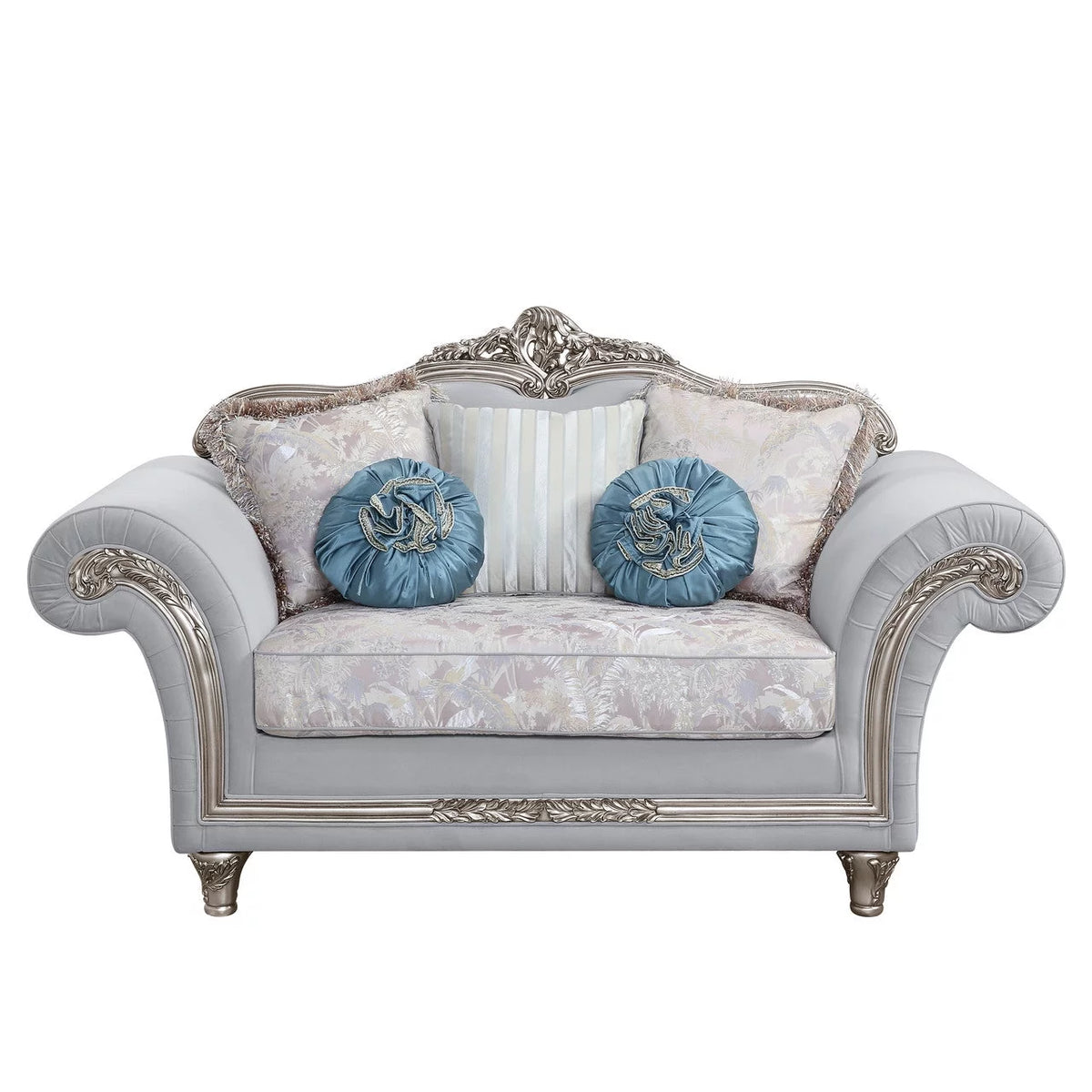Light Gray Linen Loveseat with 5 Pillows Q920040