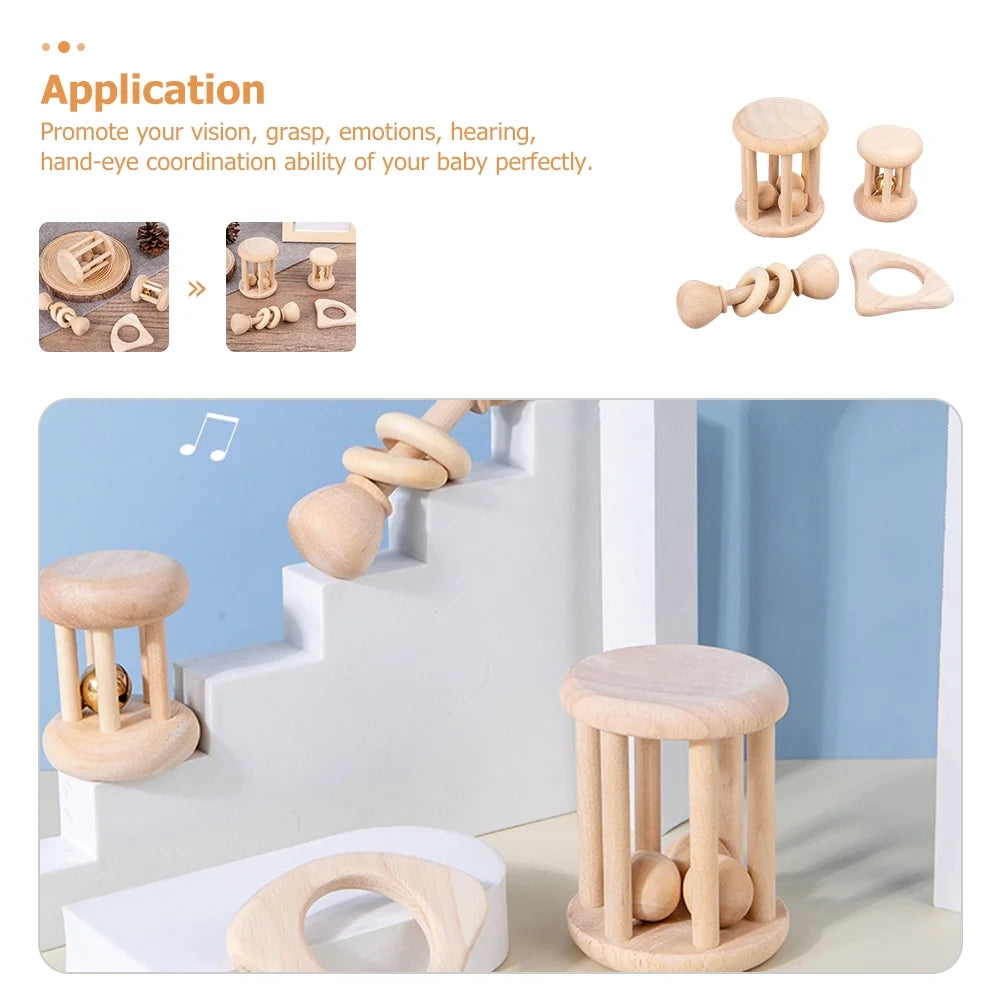 4 Pcs Wooden Baby Wrist Rattles V3301