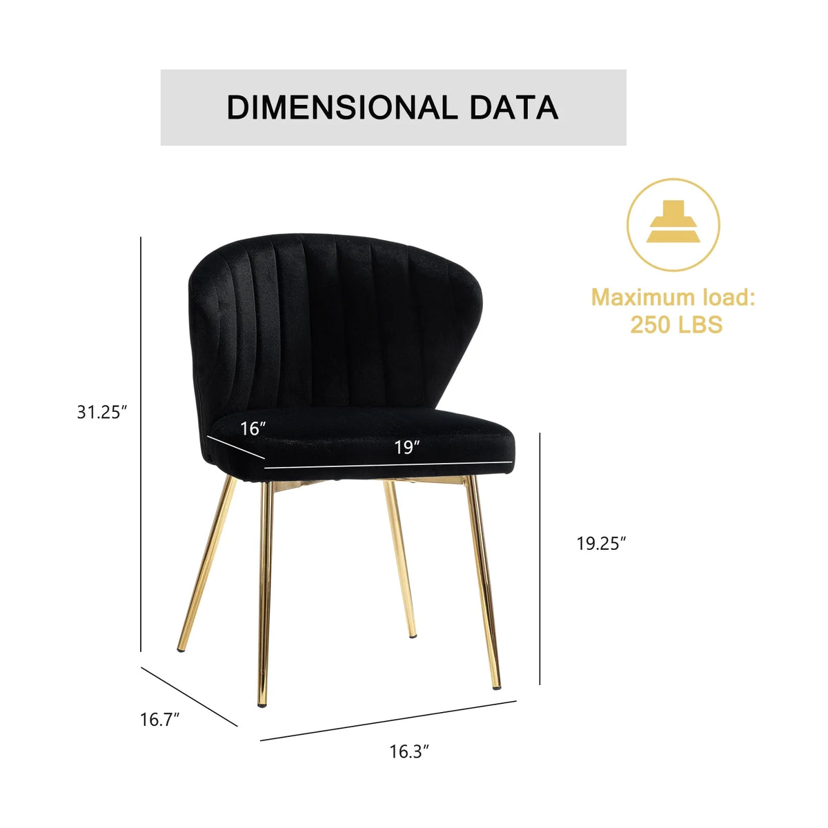 Black Velvet Upholstered Wingback Dining Chairs Set of 4 with Metal Legs S774645